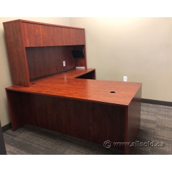 Dark Autumn Maple L-Suite Desk w/ Client Knee Space, Ped & OH